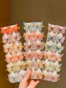 12 件彩色蝴蝶发夹，飘逸森林女孩风格发饰，爪夹，发夹，发夹，发夹，学校用品 - 多色 - 查看 6