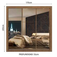 Ropero Closet Madesa Monaco 3 Puertas Corredizas y Espejo Color Marrón - Marrón - Ver 4