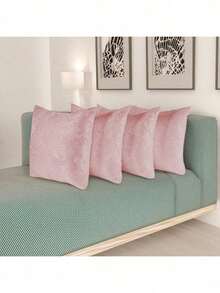 Kit 4 Capas de Almofadas Decorativas Com Ziper Jacquard - Rosa Bebê - Visão 1