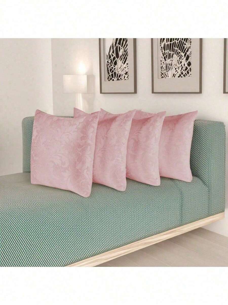 Kit 4 Capas de Almofadas Decorativas Com Ziper Jacquard - Rosa Bebê - Visão 1