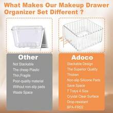 7 CountS Clear Drawer Organizers Bins, 4-Size Stackable Makeup Vanity Drawer Organizer Trays, Acrylic Bathroom Drawer Organizer Storage Containers For Cosmetic,Office Supply