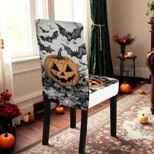 1/4/5/6/7/36pcs Halloween Theme, Pumpkins, Bats Printed Chair Covers / Chair Cover Set, Suitable For Indoor Home Restaurant, Hotel Modern Daily Decoration,Party Decoration,Wedding Decoration,Dining Room Decoration,Kitchen Decoration,Tablecloth Suitable For Square Tables, Elastic Chair Covers Can Be Washed