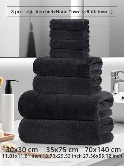 8pcs/Set [4pcs Hand Towels + 2pcs Face Towels + 2pcs Bath Towels] Coral Fleece Towel Set, Soft & Absorbent, Quick Drying, Suitable For Bathing, Face Washing, Kitchen, Bathroom, Travel And Outdoor Use Shower Towels For Beaty Salon, Hotel Sports,Home Essentials, Towel, Skin Care
