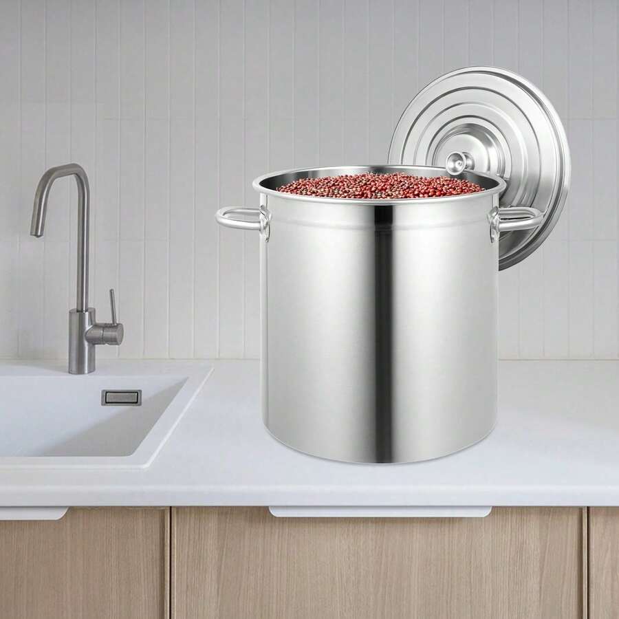 Marmite de qualité commerciale de 30 pintes (35 L) en acier inoxydable 201, marmite robuste pour conserves, marmite à soupe, cuisinière à induction avec couvercle et poignées rivetées pour la conservation des soupes, des fruits de mer, argent - Argent - Voir 1