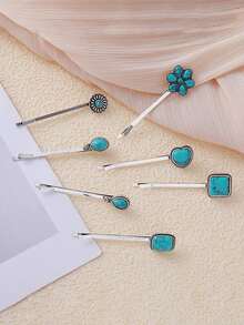 7 件套西式绿松石发饰套装发饰爱心水滴花形发夹单夹，学校用品 - 彩色 - 查看 4