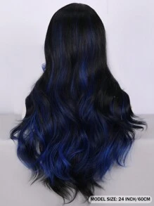24-Inch Blue Highlighted Curly Wig - Rose Hair Network Oil-Resistant Singing Street Style - 挑染藍色 - 查看 5