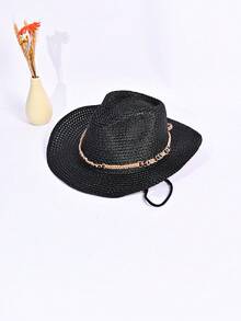 1pc Checkered Bohemian Casual Cute Elegant Retro Vintage Palace Style Street Western Cowboy Paper Hollow Out Sun Hat, Unisex Panama Straw Hat For Spring/Summer (Note: Due To Transportation Issues, The Product May Have Wrinkles, And Manual Adjustment Is Required After Receiving The Item, Thank You For Your Understanding) - MZ1957+ML44 - View 14
