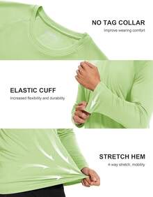 Men's Long Sleeve Shirts UPF 50+ UV Sun Protection Athletic Shirts For Hiking Running Workout Rash Guard-2025 - Light Green - View 2