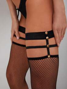 1 pieza Medias altas con remaches y calado para mujer, medias transparentes y sensuales sobre la rodilla