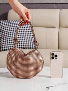 新款亮片铝合金球形拉链女士手提包，便携式派对手拿包，时尚百搭新奇钱包