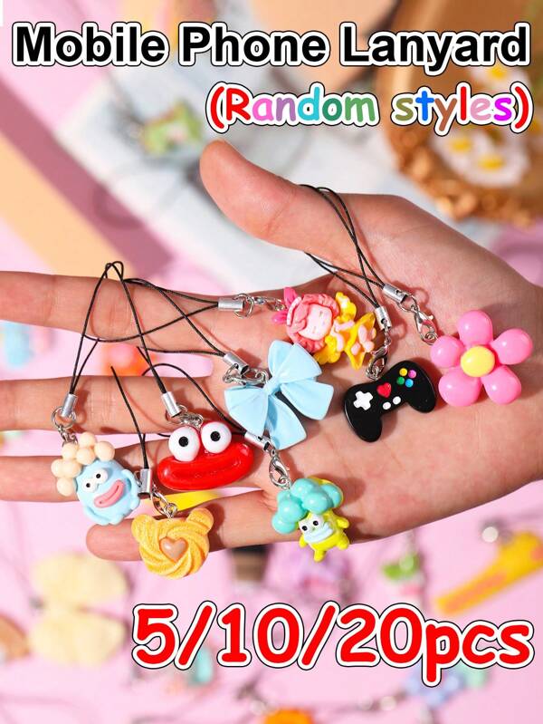 5/10/20pcs Random Mixed Mobile Phone Hanging Decoration, Resin Material Phone Charms, Various Styles Including Cartoon, 3D Realistic, Multiple Colors, Patterns, Shapes, Stylish And Cute Designs, Suitable For Collection Or Small Gifts (New Styles Updated Regularly)