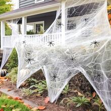 1 Set Of Soft Spider Web Halloween Decoration, Including Fake Spiders, Super Stretchable Spider Web, Suitable For Indoor And Outdoor Halloween Party Supplies - الأسود - مشاهدة 2