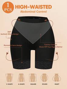 MIOTAN Plus Size Women High Waist Briefs/Shorts, Breathable & Comfortable Lace Patchwork, Soft & Minimalist Design - Black - View 5