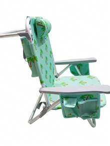 Reclining Aluminum Beach Chair - 8 Adjustable Positions, Removable Cooler Bag, Side Pockets, Supports Up To 113 Kg - 綠色棕櫚樹 - 查看 3