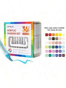 朗格288/240/192/96色直涂式丙烯颜料马克笔，带收纳袋，学生艺术专业绘画彩色软头马克笔，纸张紧密可堆叠，DIY涂鸦涂色书，可用于绘画玻璃、石头，防水人体彩绘笔，圣诞礼物