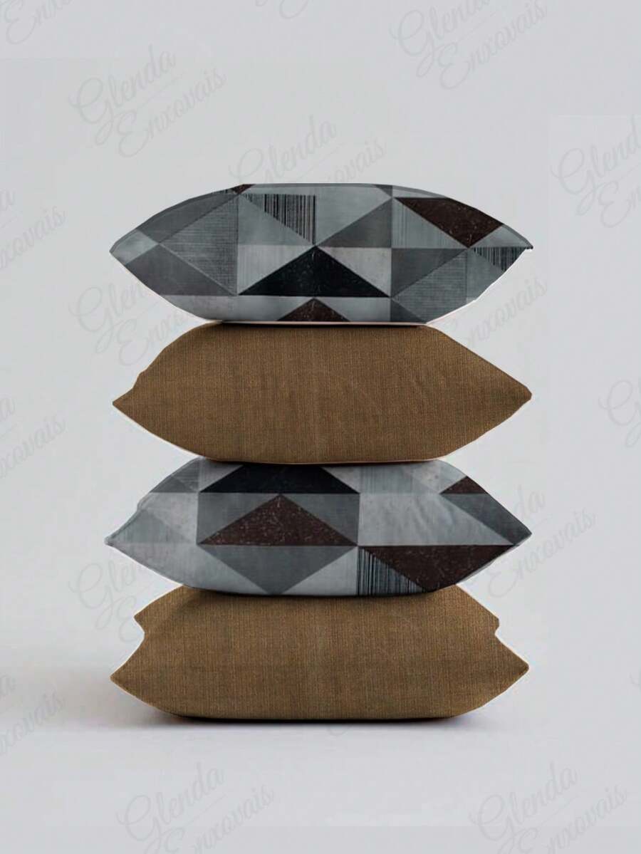 (4 Units) 45x45 Cushion Covers – 2 Plain And 2 Printed – Assorted Colors - AL - Black-brown Triangular - View 1