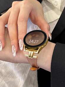 皮革表带 20mm/22mm 替换表带兼容三星 Galaxy Watch 7/6/5/4 Active 2 40/44mm、Watch 6 Classic 43/47mm、Watch 5 Pro 45/44/40mm、Watch 4 40/44mm、Watch 3 41mm、Watch 7 40/44mm、Galaxy Watch FE、金色金属扣、适合男士和女士、方便的快速释放、时尚的设计 - 棕色 - 查看 4