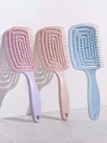 3支/2支/1支装 女孩蓬松按摩猪鬃大号弯头梳套装，镂空马卡龙色发梳，必备发梳，美发造型工具，护发产品及配件，适合美容旅行和美发沙龙使用，适用于头发护理和造型