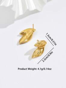 1 Pair Fashionable Gold Willow Leaf Stud Earrings, Simple Smooth Metallic Luster Delicate Small Design, Suitable For Various Styles To Enhance Elegance - Yellow Gold - View 7