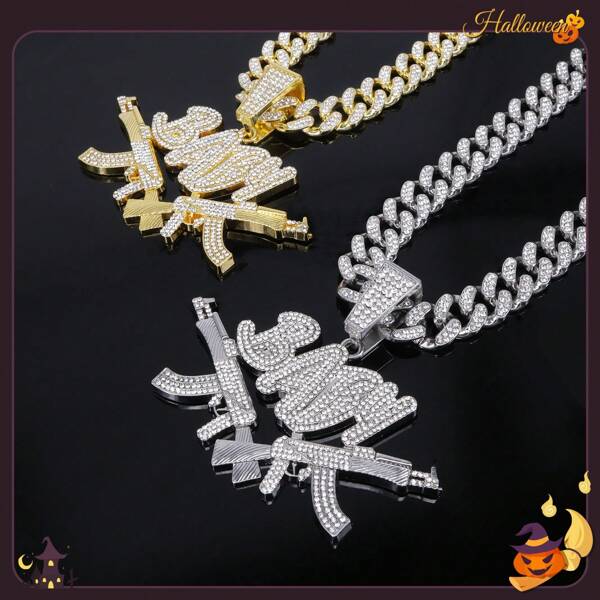 High Quality Customized Hip Hop Dual Pistol "BABY" Pendant Necklace, Synthetic Cubic Zirconia, Suitable For Rap, Hip Hop Fashion Gift, Leaders