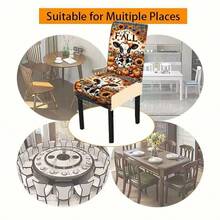 1/4/5/6/7/36pcs Autumn Theme, Cows, Pumpkins, Sunflowers Printed Chair Covers / Chair Cover Set, Suitable For Indoor Home Restaurant, Hotel Modern Daily Decoration,Party Decoration,Wedding Decoration,Dining Room Decoration,Kitchen Decoration,Tablecloth Suitable For Square Tables, Elastic Chair Covers Can Be Washed - ZYT-085 - View 8