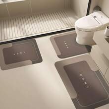 3-Piece Super Absorbent Bathroom Mat Set - Non-Slip Machine Washable Rugs For Bath, Shower  Toilet, U-Shaped Contour, Rectangular Mats With HOME Design, Durable Microfiber Floor Covers, Fits Bathroom, Hotel, Dorm - 咖啡棕 - 查看 2