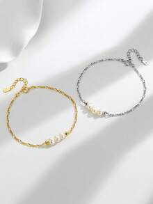 1PC 925 Sterling Silver Women's Chain Bracelet Freshwater Pearl Bracelet Jewelry Gift - Bracelet - View 5