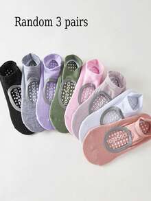 1/3/5/9双春夏女士薄款随机运动袜镂空瑜伽普拉提硅胶防滑适合室内健身有氧运动跑步拉伸运动带抓地袜 - 彩色 - 查看 7