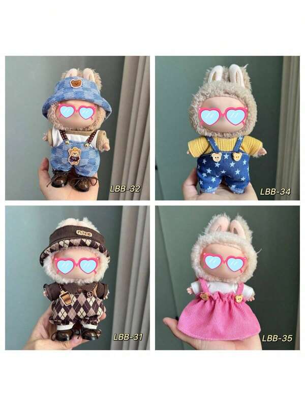 [Outfit Only] 17cm Plush For Labubu Doll Removable Outfit Set, Suitable For 1st And 2nd Generation Labobo, Sitting Party (Outfit Only, No Shoes)