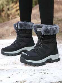Giày bốt cao cổ chống trượt cỡ lớn mới, lót nhiệt dày, giày bốt đi tuyết ấm áp cho nữ, giày đi bộ đường dài ngoài trời mùa đông thời trang, giày bốt buộc dây màu đen cao đến giữa bắp chân cho nữ, giày bốt du lịch, giày bốt đi tuyết màu đen, giày bốt lông, giày bốt nữ, giày bốt đi tuyết cho nam, giày bốt thể thao ngoài trời, giày bốt đi bộ đường dài cổ cao, giày bốt nam, giày bốt du lịch cho cặp đôi, giày trượt tuyết, giày leo núi, giày bốt ấm áp, giày bốt làm việc - màu đen - Xem 3