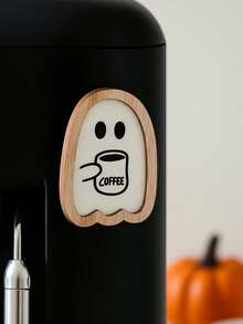 1 pieza Decoración de madera con cafetera con diseño de fantasma de Halloween, decoración de pared con diseño lindo de fantasma, perfecto para amantes del café, accesorios de cocina de Halloween, apto para el hogar, cafetería y decoración de pared - Multicolor - Ver 5