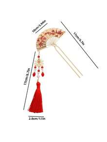 1件传统中式风格女士发饰，迷你金属扇形发夹，古朴风格装饰发簪，丸子头造型器，适合日常佩戴、派对、聚会、跳舞、购物、约会等场合，优雅发夹，展现经典魅力和优雅风格，可作学习用品、发饰、头饰。 - 彩色 - 查看 4