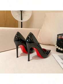 Women's Summer Red-Bottomed Stiletto Heels Pure Desire Style Single Shoes Casual Versatile Commuting High-Heeled Single Shoes - 黑色-9cm - 查看 4