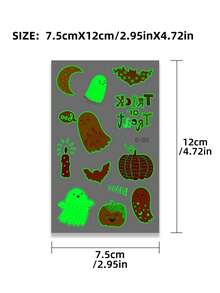 8 片夜光万圣节临时纹身贴纸 - 南瓜、幽灵、城堡、女巫、蝙蝠等图案 | 漂亮、酷炫、可爱的假纹身 | 派对妆容和舞会身体装饰 | 送给家人和朋友的最佳礼物 | DIY 装饰 - 彩色 - 查看 8