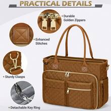 Teacher Tote Bag 15.6 Inch Laptop Bag For Women Work Bag Laptop Tote Nurse Bag Professional Computer Messenger Bag With Insulated Pocket, Laptop Briefcase For Office, College, Nursing - 深棕色 - 查看 7