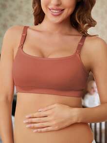 [Three-Pack Solid And Mixed Color Nursing Bra], Seamless Super Comfortable Maternity Bra (Designed For Pregnant Women), Suitable For Postpartum Nursing Bras For Breastfeeding, Elastic Breastfeeding Bra - 3件混合色(棕紅色+酒紅色+黑色) - 查看 5