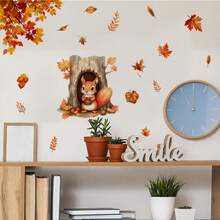 秋季松鼠和秋叶墙贴 - 自粘式秋收装饰，暖色调，适用于客厅、卧室、走廊 - 耐用塑料季节性家居装饰、秋季家居装饰、节日房间装饰、秋季主题艺术品、易粘贴贴纸、舒适的秋季主题、高品质 PVC、DIY 爱好者 - 彩色 - 查看 5