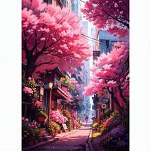 1幅日式街景樱花建筑帆布海报，适合现代客厅家居装饰，秋季风格 - 彩色 - 查看 18