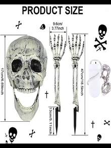 1 Set Of Realistic Halloween Skull Decorative Lights, 3 Pieces Skull Arms With Stakes Black Cracked Skulls Outdoor Yard Lawn Garden Cemetery Party Supplies, Yard Ground Stakes, Halloween Ground Stakes, Skeleton Hands Halloween Decor Light Home Decor Party Decor Halloween Decoration Room Decor Halloween Garden Decor For Gift Fairy - Halloween Skull Pile - View 8