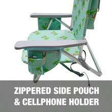Reclining Aluminum Beach Chair - 8 Adjustable Positions, Removable Cooler Bag, Side Pockets, Supports Up To 113 Kg - 綠色棕櫚樹 - 查看 5