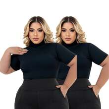 Kit Of 2 Plus Size Cacharrel Women's Blouses With Ribbed Turtleneck, GG To G3 - 2 White - View 3