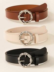 3条白色K亚麻绳扣时尚连衣裙腰带，日常百搭