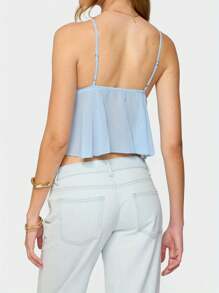 Women Camisole, Sleeveless Tops V-Neck Backless Pleated See-Through Summer Vest For Party Club