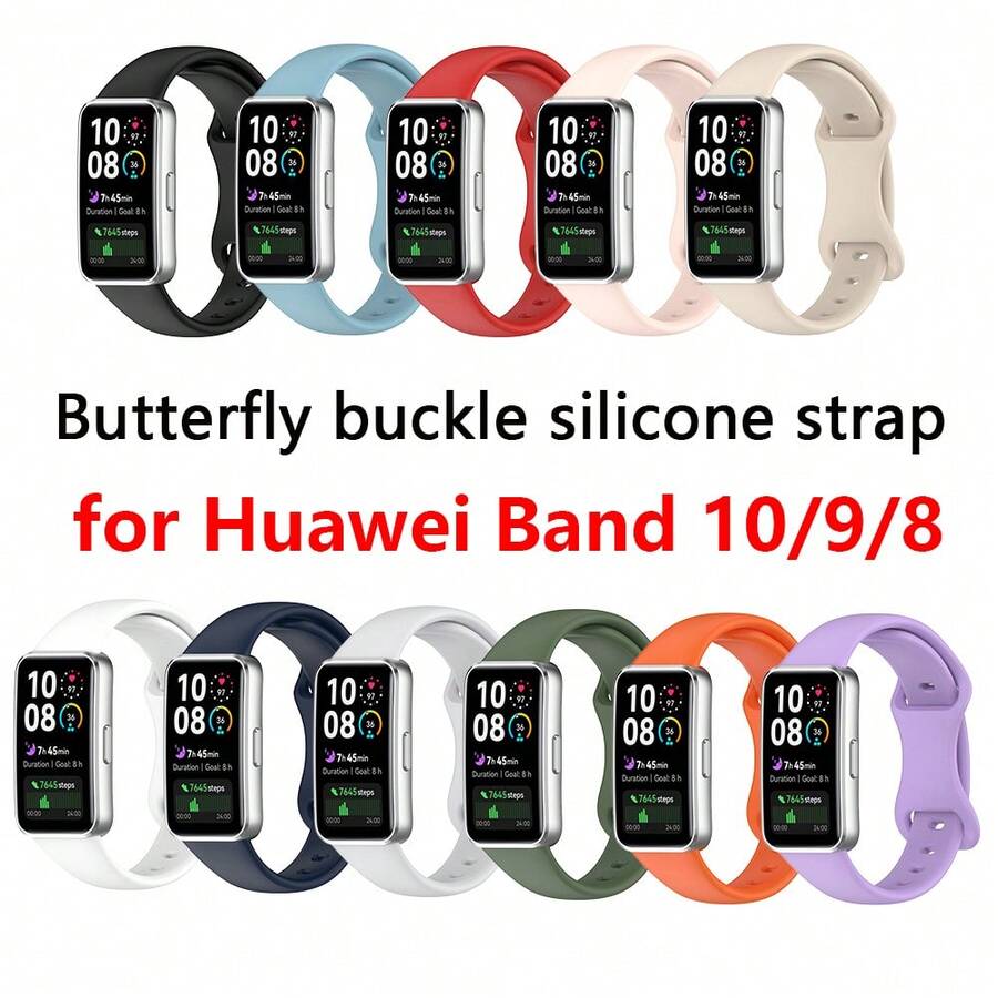 耐用硅胶表带兼容华为手环 10/9/9 NFC 运动手环替换配件防汗硅胶表带兼容华为手环 8/8NFC - 彩色 - 查看 1