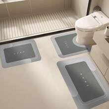 3-Piece Super Absorbent Bathroom Mat Set - Non-Slip Machine Washable Rugs For Bath, Shower  Toilet, U-Shaped Contour, Rectangular Mats With HOME Design, Durable Microfiber Floor Covers, Fits Bathroom, Hotel, Dorm - Màu xám đen - Xem 2