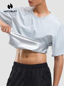HOTSUIT Men's Short Sleeve Enhanced Sweat-Wicking Sauna Suit, Suitable For Running, Workout, Weight Loss - White - View 1