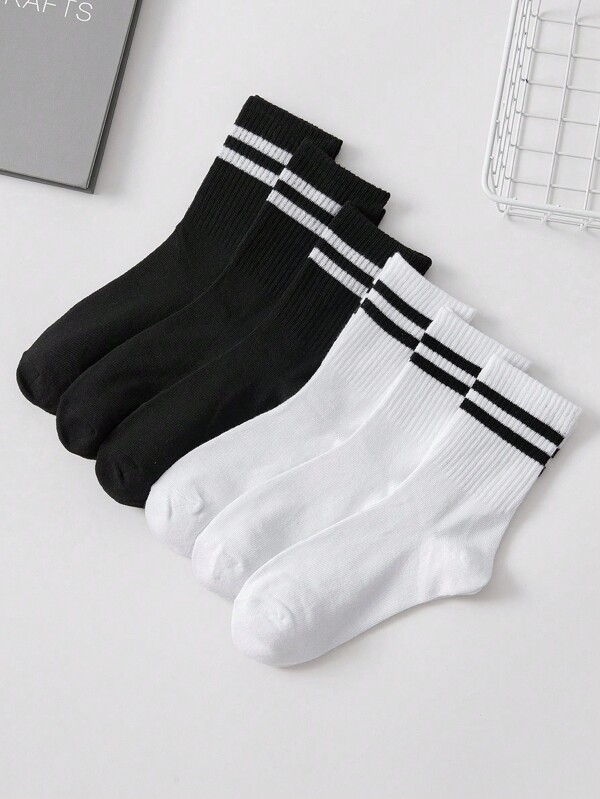 2/6 Pairs Striped Pattern Black & White Men's Mid-Calf Leg Warmers Set