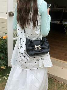 Cute Bow Decor Women's Shoulder Bag, Fashion Crossbody Bag For Girls, Pink Casual Handbag Suitable For Music Festival, Wedding, Spring Outing - Black - View 3