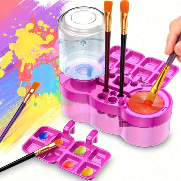 5-In-1 Ultimate Paint Brush Cleaner - Painting Supplies For Acrylic, Watercolor, Water-Based Paints - Reusable Palette And Brush Holder With Water Recycling Rinse Cup For Adult Artists, Students, And Back To School Supplies