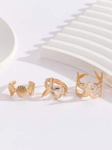 3 Stücke/Set goldplattierter Ringset mit Seestern Design, geeignet für Sommerurlaub am Strand